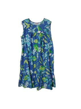 Anthony Richards Womens Large Blue Floral Sleeveless House Dress Cotton Blend I-